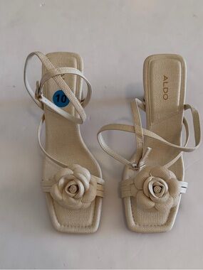 ALDO Cream Floral-Strap Square-Toe Heeled Sandals